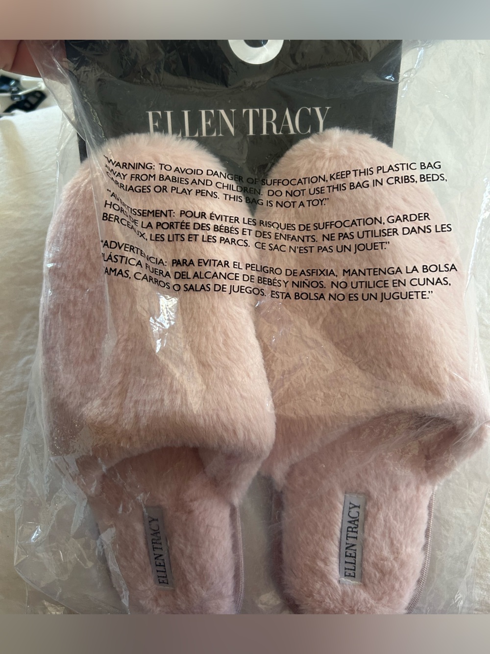 NWT Ellen Tracy Blush Pink Faux-Fur Slide Slippers. Size 9